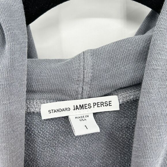 JAMES PERSE Women's Dusty Blue Terry Cloth Boxy Cropped Hoodie Sweatshirt Small - Picture 4 of 5